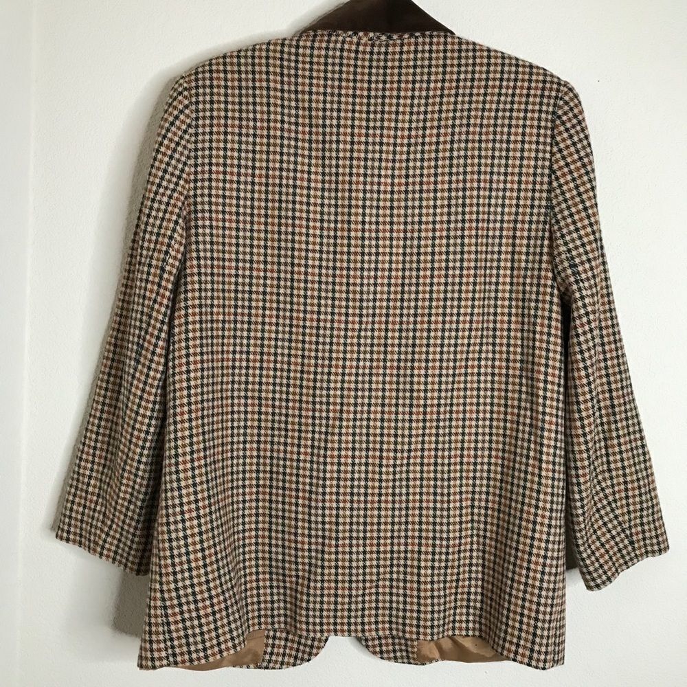 Vinatge brown gingham print velvet collar blazer - Picture 5 of 5